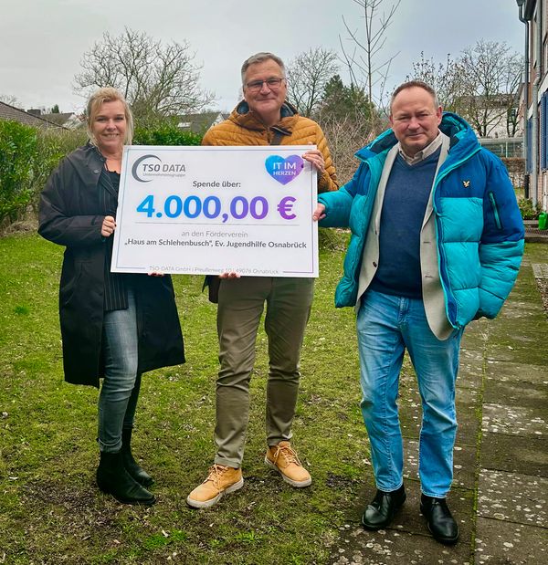 4.000€ für den Förderverein der Jugendhilfe-Einrichtung „Haus am Schlehenbusch“ – Danke TSO-DATA!