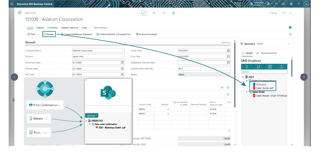Automatic storage and archiving of BC Reports in SharePoint