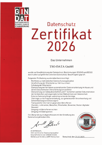 TSO-DATA erhält erneut Datenschutzzertifikat