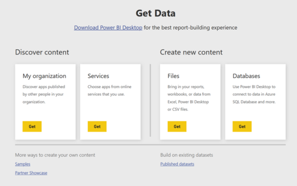 Neue Erfahrung "Daten abrufen" im Power BI-Dienst